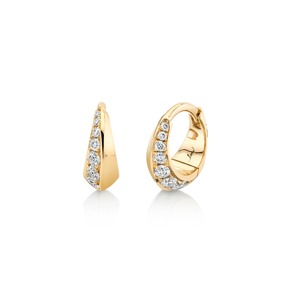 Lizzie Mandler Pavé Mini Crescent Hoops Earring In 18K Gold/White Diamonds