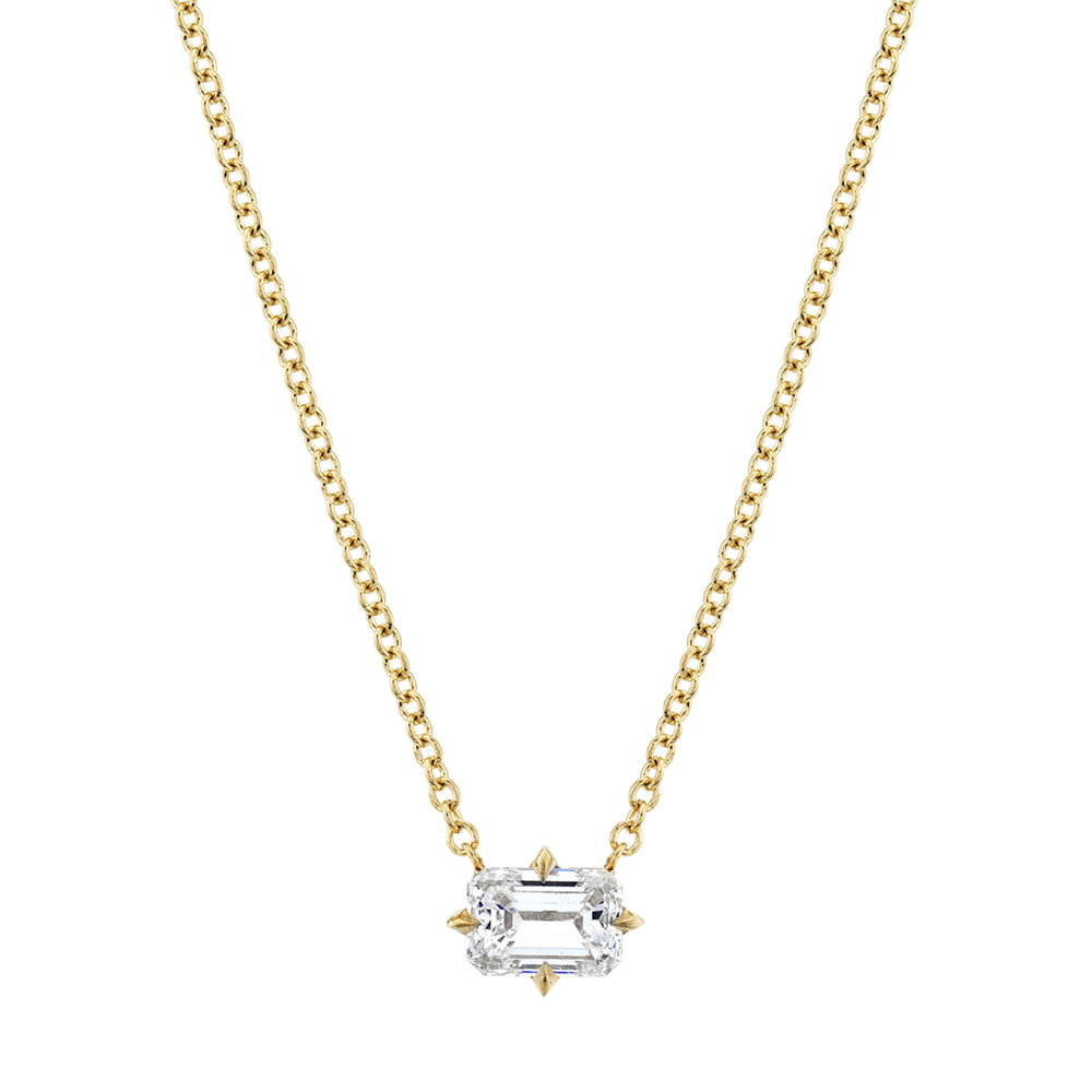 Lizzie Mandler Mini Prong-Set Emerald-Cut Diamond Necklace In 18K Gold/White Diamonds