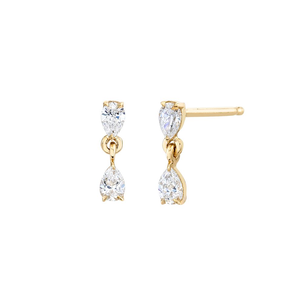 Lizzie Mandler Mini Double-Pear Drop Stud Earrings In 18K Gold/White Diamonds