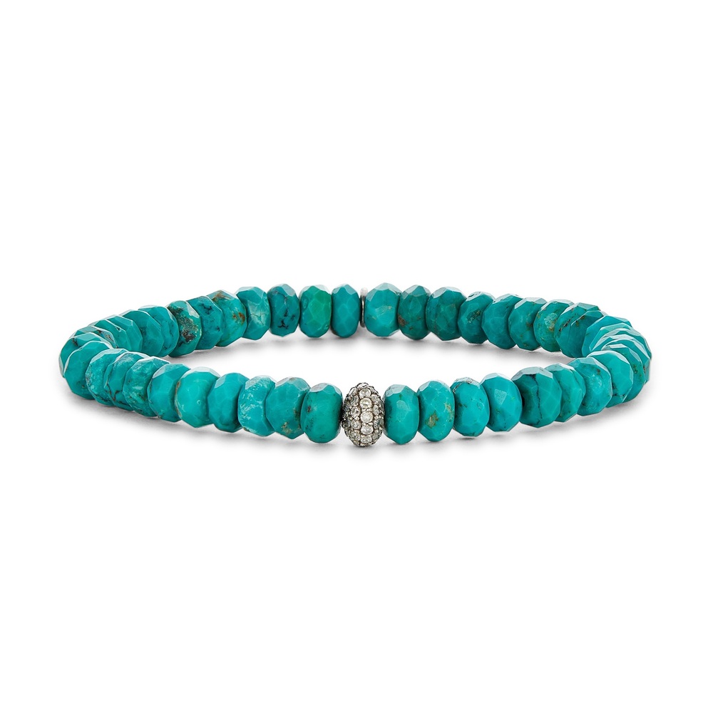 Sheryl Lowe Turquoise Bracelet With Pavé Diamond Bead In Turquoise/White Diamonds