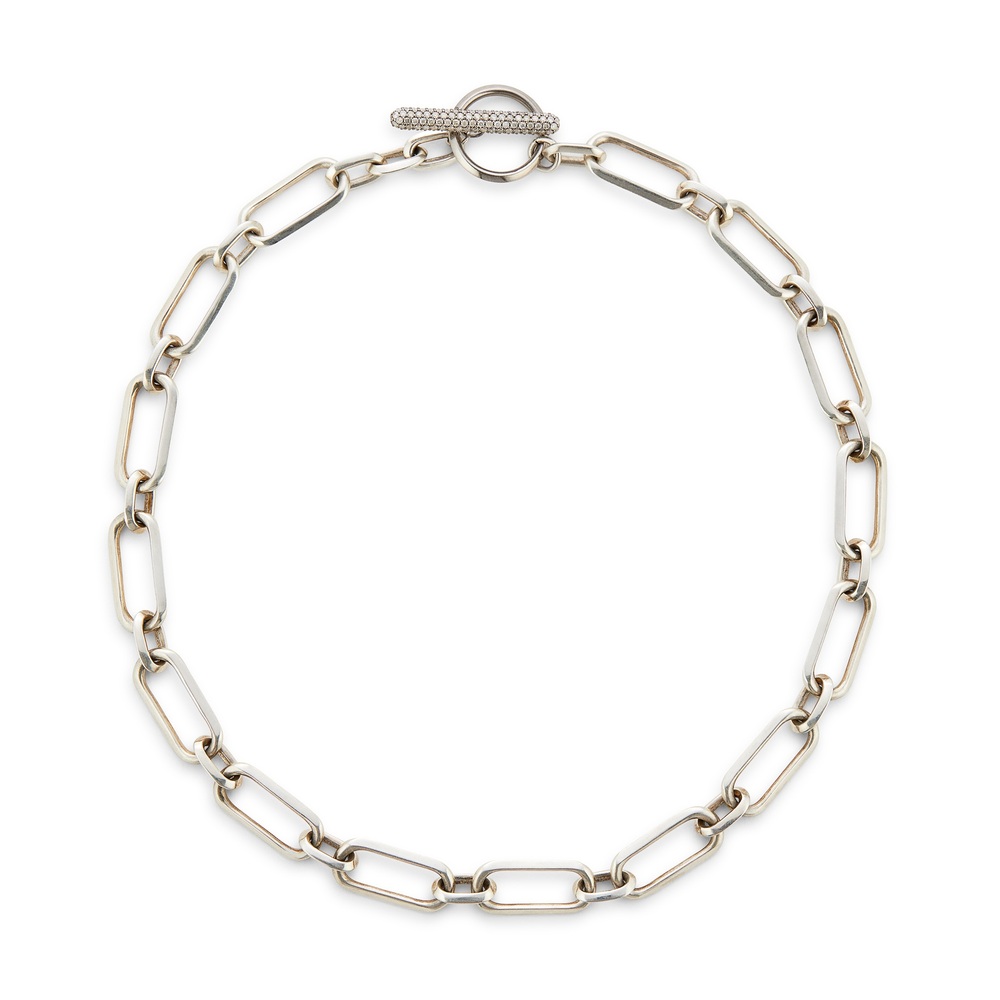 Sheryl Lowe Chain Necklace With Pavé Diamond Toggle In Sterling Silver/White Diamonds