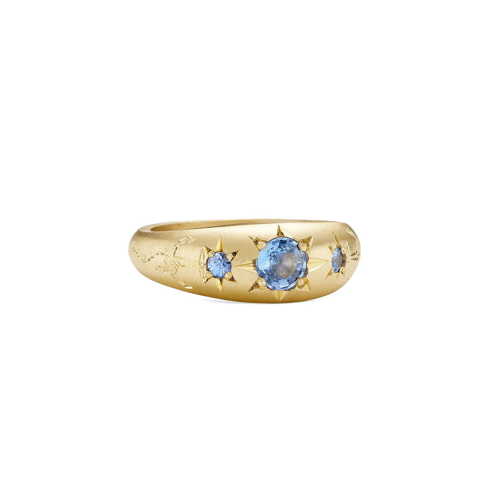 Cece Jewellery Anchored Forever Ring In 18k Yellow Gold,sapphire