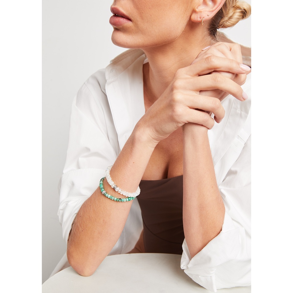 Sheryl Lowe Moonstone Bracelet With Pavé Diamond Rondelles In Moonstone/White Diamonds
