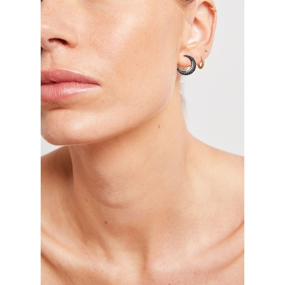 Sheryl Lowe Pavé Diamond Crescent Moon Stud Earrings In White Diamonds/Black Diamonds