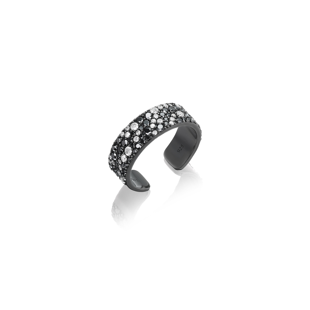 Sheryl Lowe Pavé Diamond Cuff Ring In White Diamonds,black Diamonds
