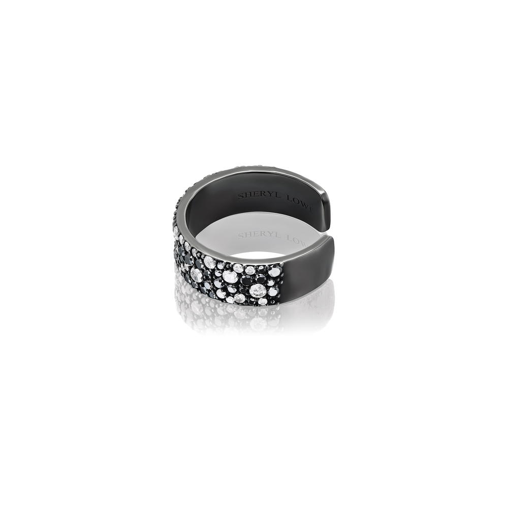 Sheryl Lowe Pavé Diamond Cuff Ring In White Diamonds/Black Diamonds, Size 7