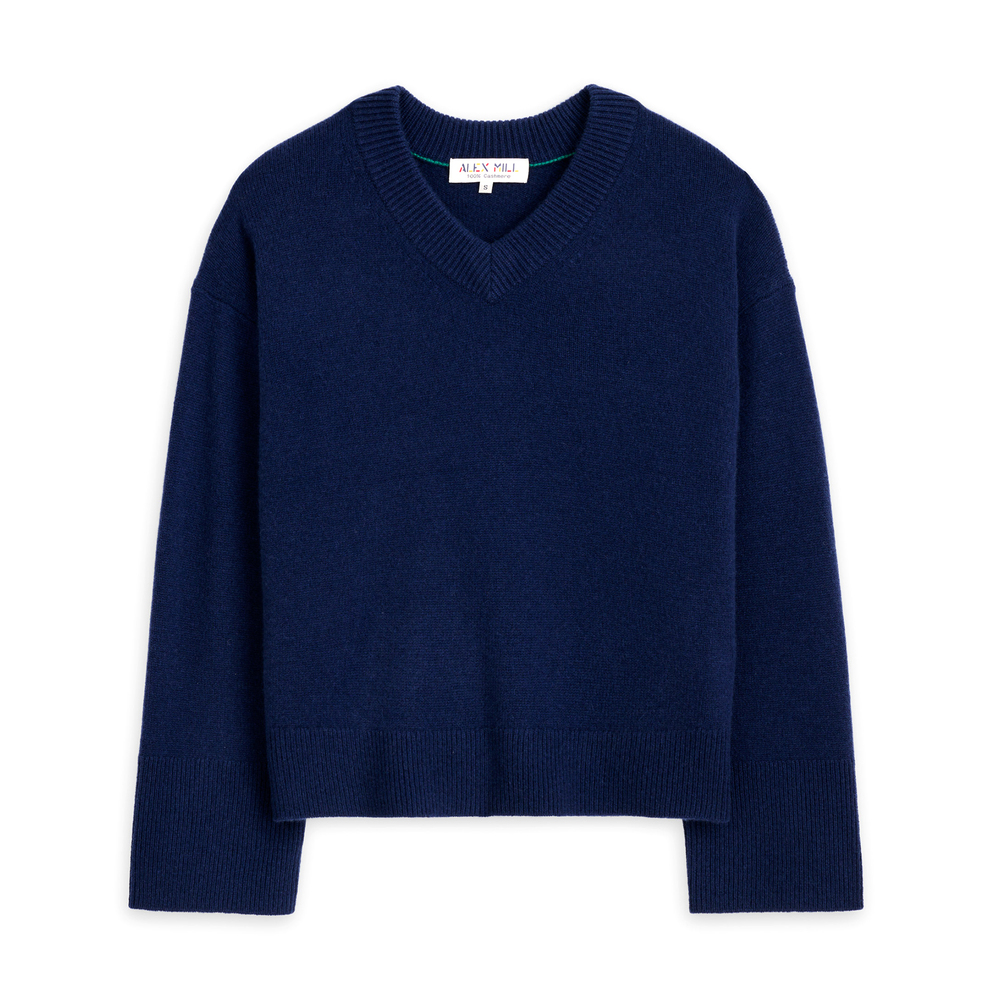 Alex Mill Standard V-Neck Sweater In Midnight Navy, Large