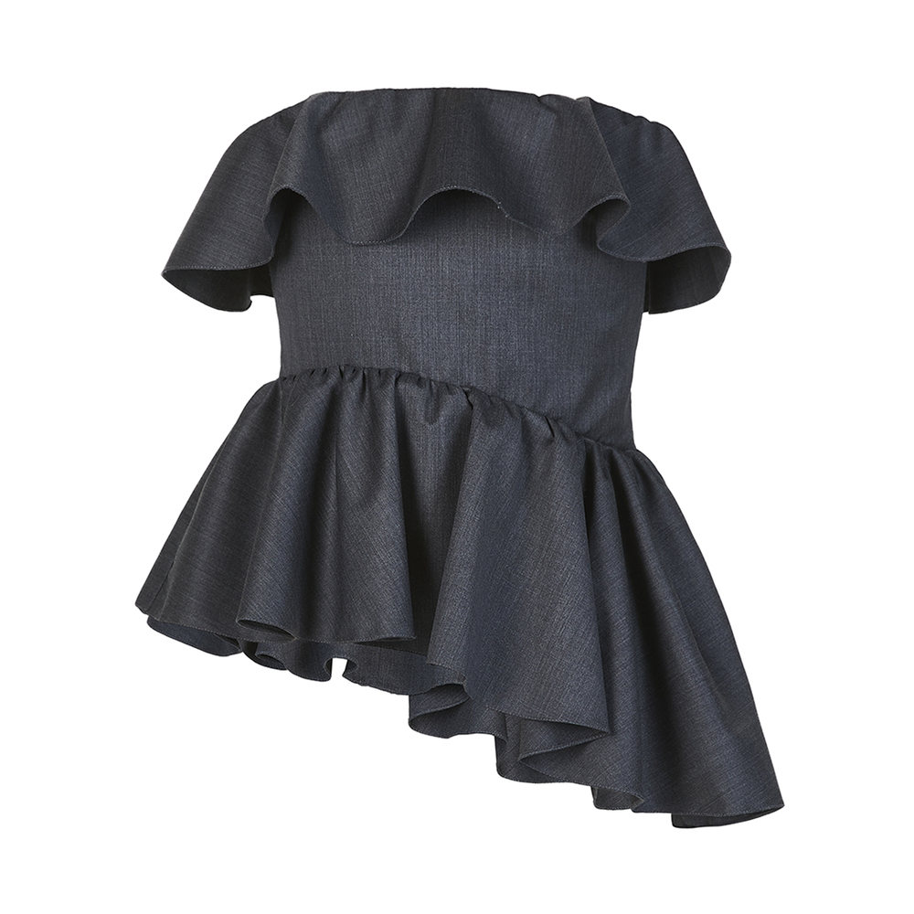 Kika Vargas Gray Ruffled Camisole In Charcoal