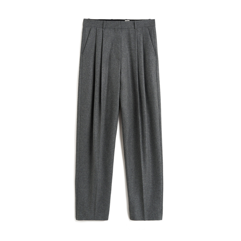 Toteme Double-Pleated Tailored Trousers In Grey Melange 074, Size FR 40