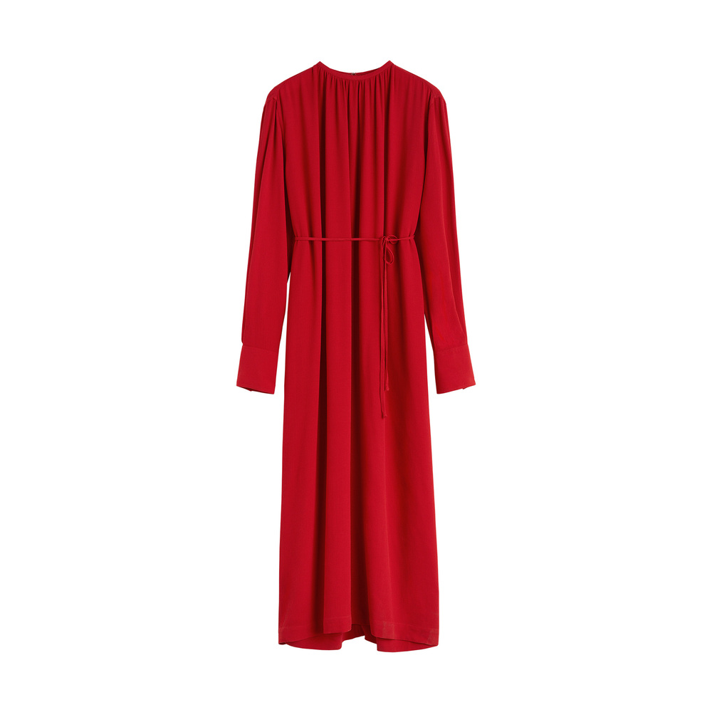 Toteme Gathered-Neck Crepe Dress In Red 015, Size FR 34