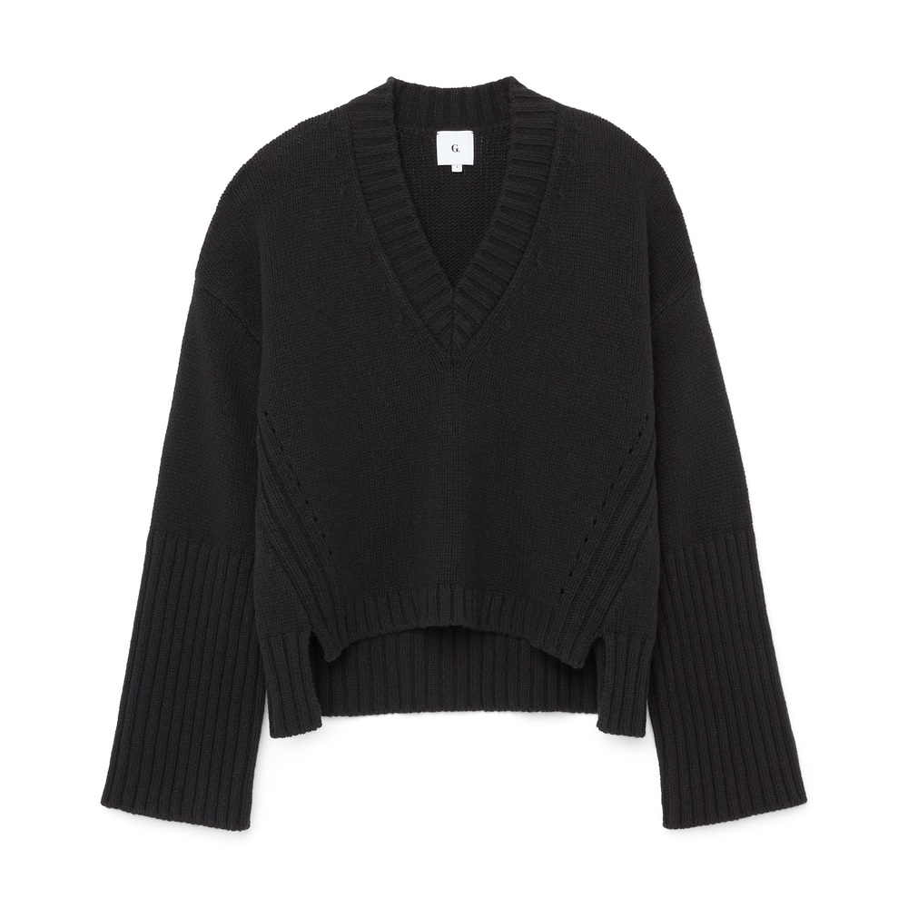 G. Label By Goop Figliozzi V-Neck High-Cuff Sweater In Black, Small