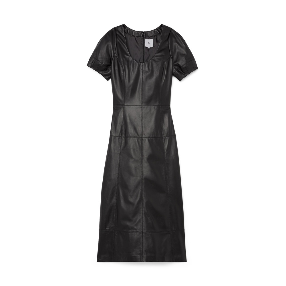 G. Label By Goop Macy Leather Puff-sleeve Dress In Black