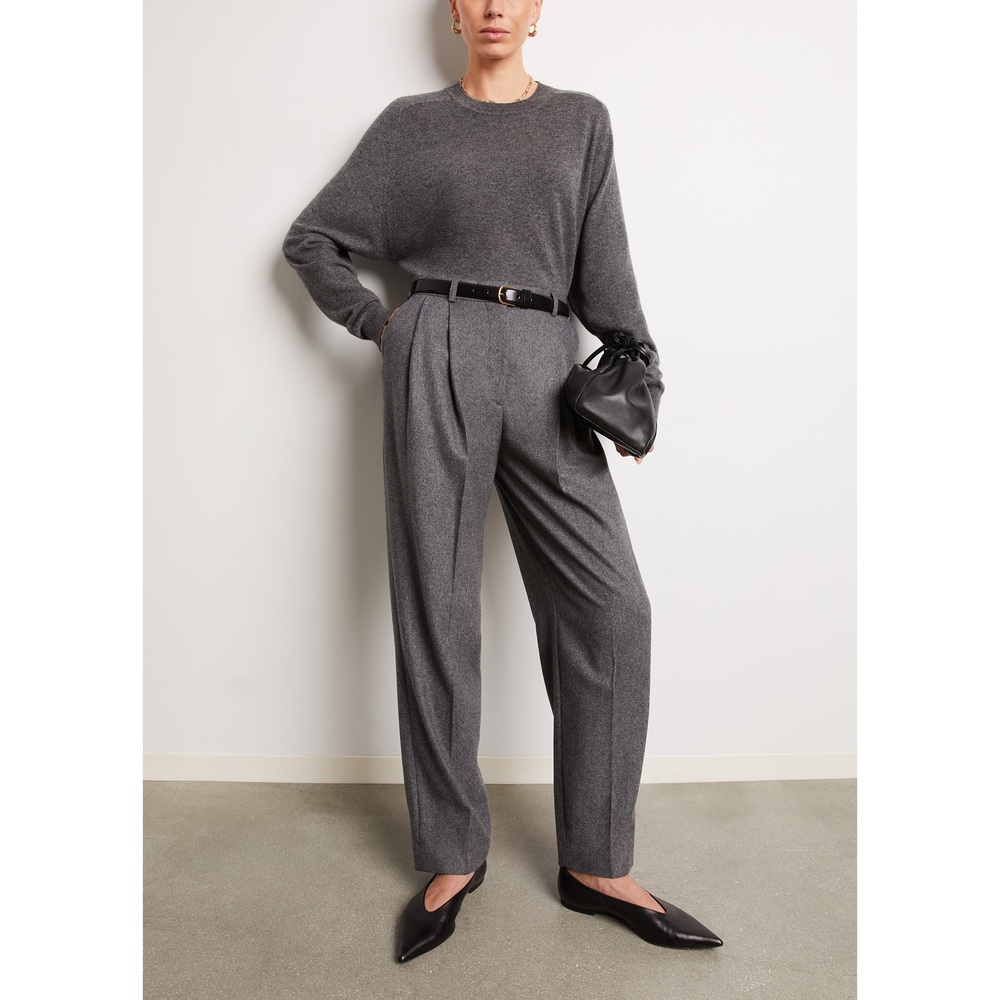 Toteme Double-Pleated Tailored Trousers In Grey Melange 074, Size FR 36