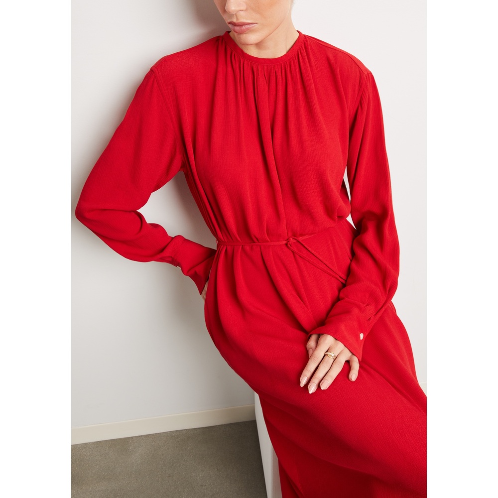 Toteme Gathered-Neck Crepe Dress In Red 015, Size FR 36
