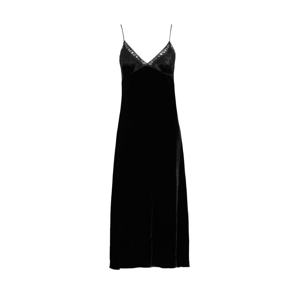 Sleeping With Jacques Freya Velvet Slip Dress In Black, Size 2