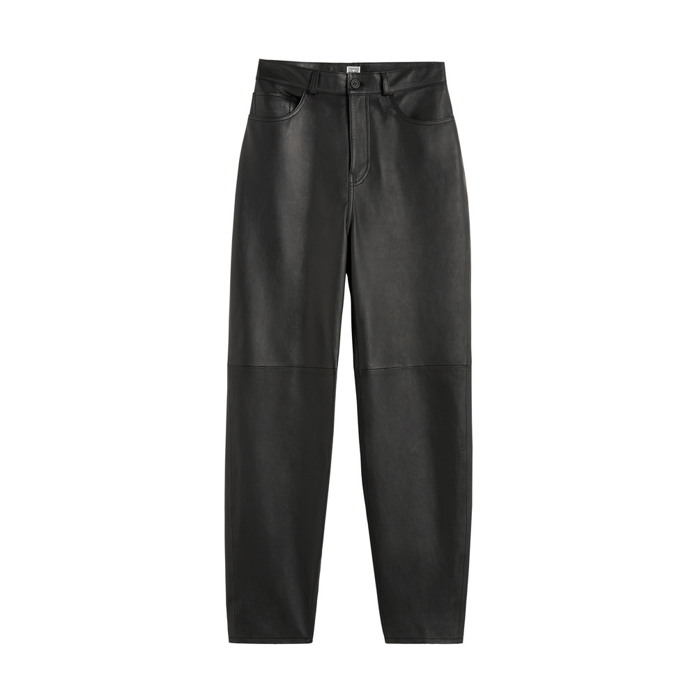 Toteme Tapered Leather Trousers In Black 001, Size FR 38