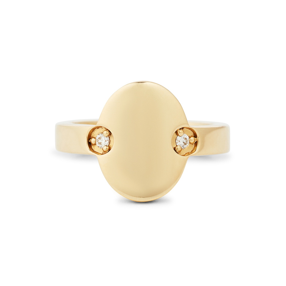 G. Label By Goop Shube Signet Pinkie Ring​ In Yellow Gold/White Diamonds, Size 3