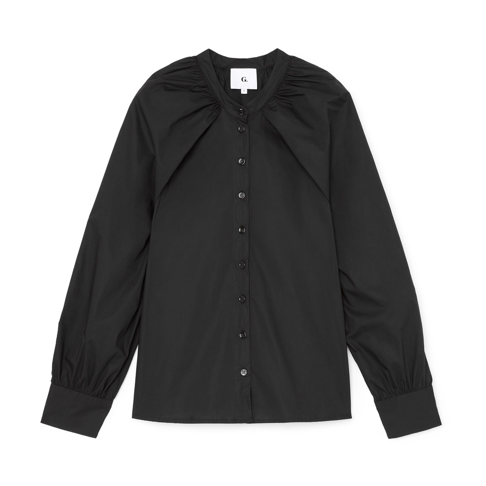 G. Label By Goop Beatriz Puff-Sleeve Button-Up In Black, Size 4