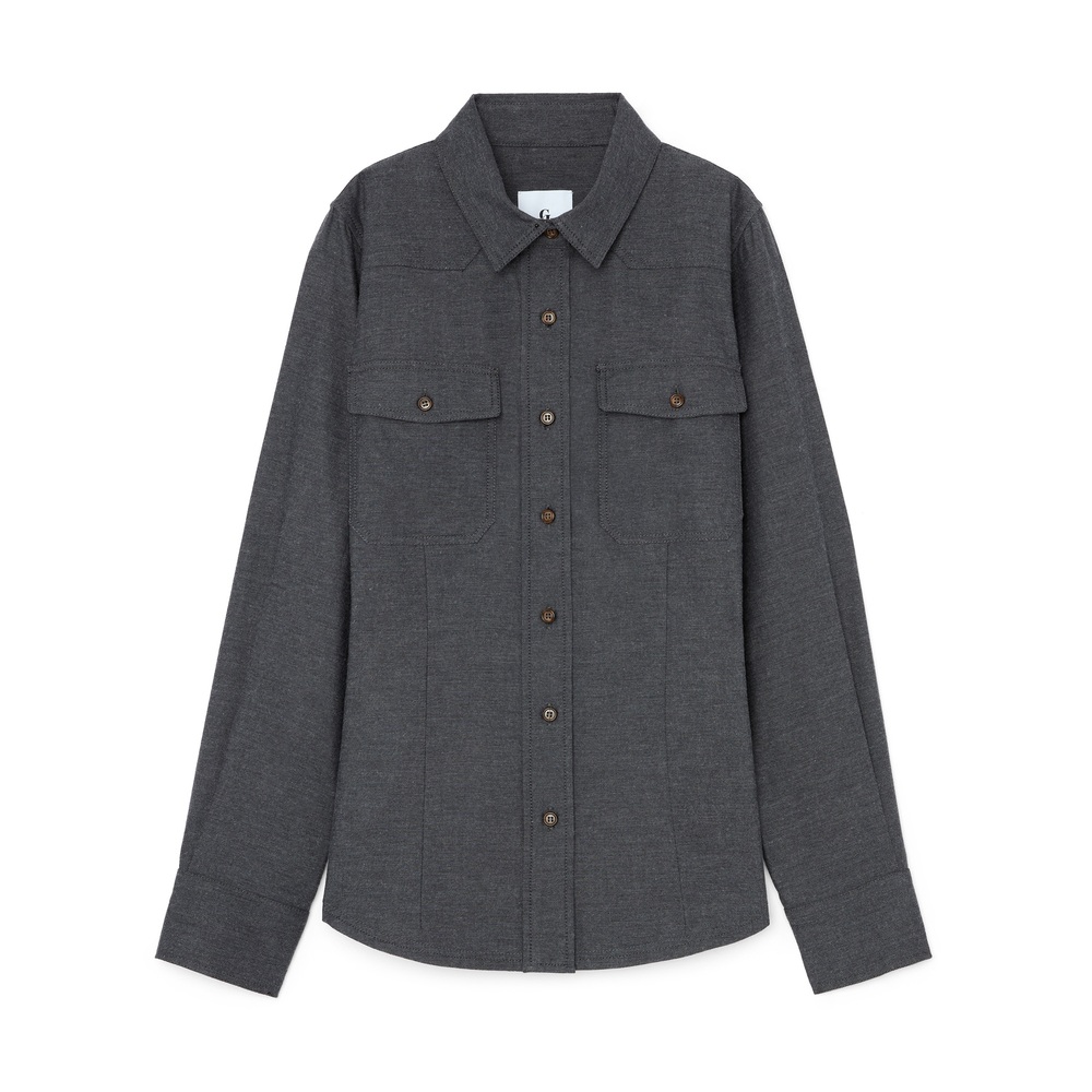 G. Label By Goop Harry Flannel Shirt In Medium Grey, Size 4