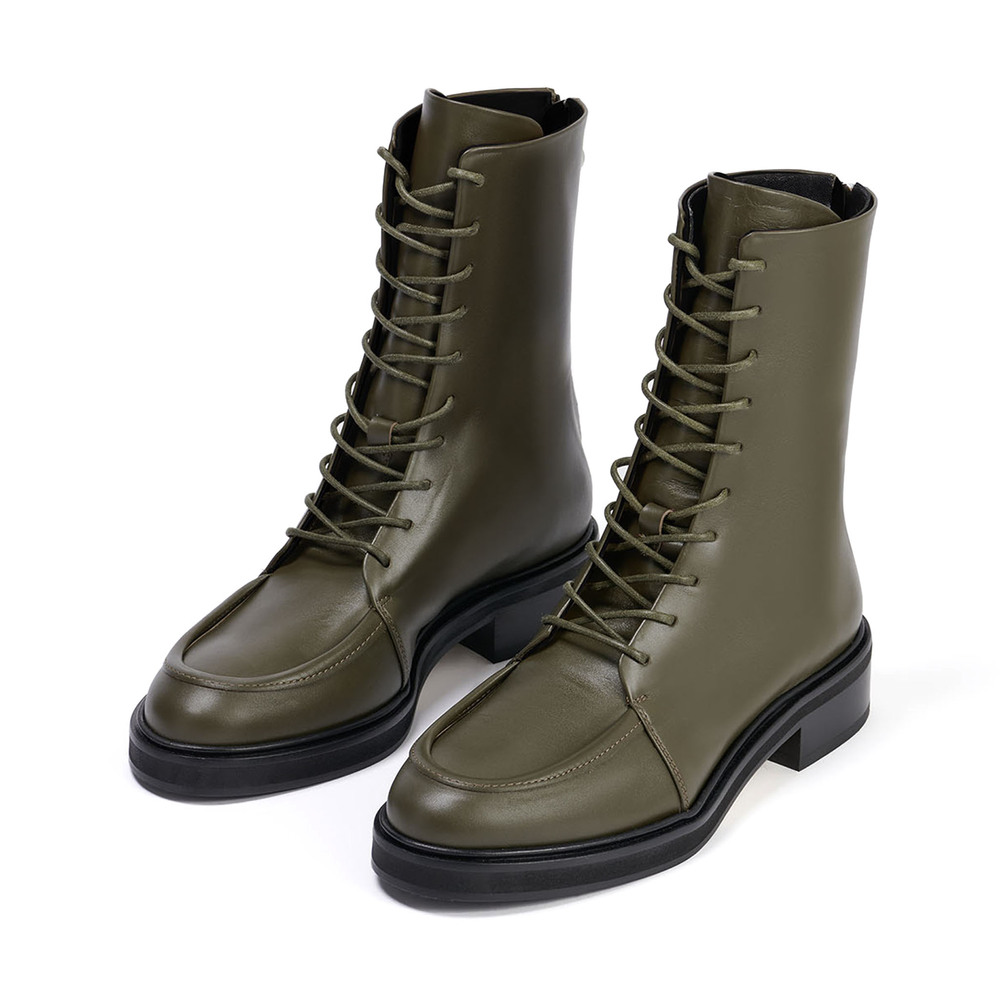 Aeyde Max Lace-Up Ankle Boots In Olive, Size IT 39