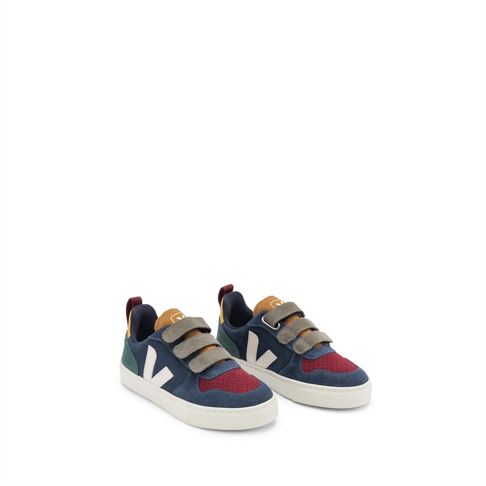 Veja Small V-10 Suede Sneakers In Navy Multi, Size 28