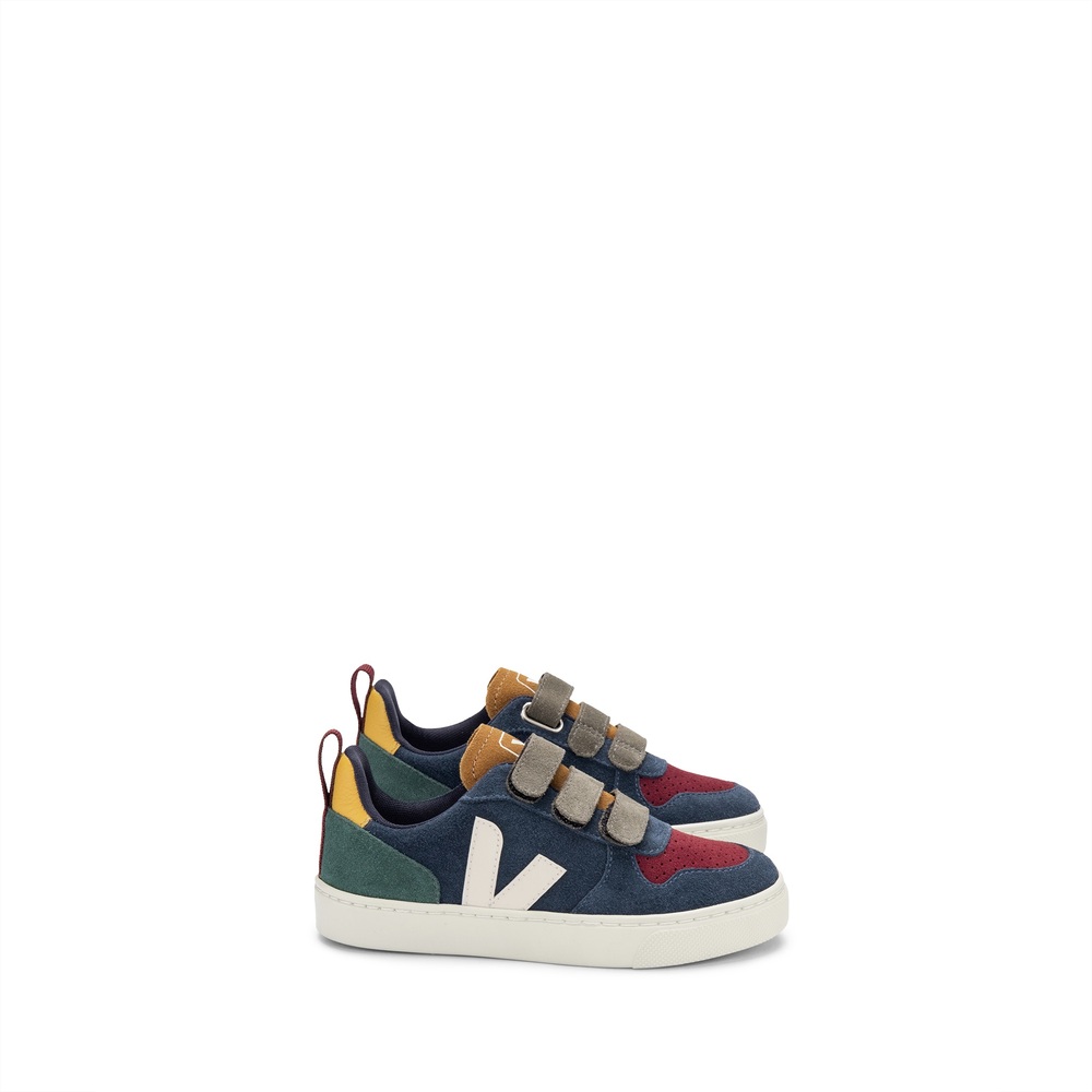 Veja Small V-10 Suede Sneakers In Navy Multi, Size 30