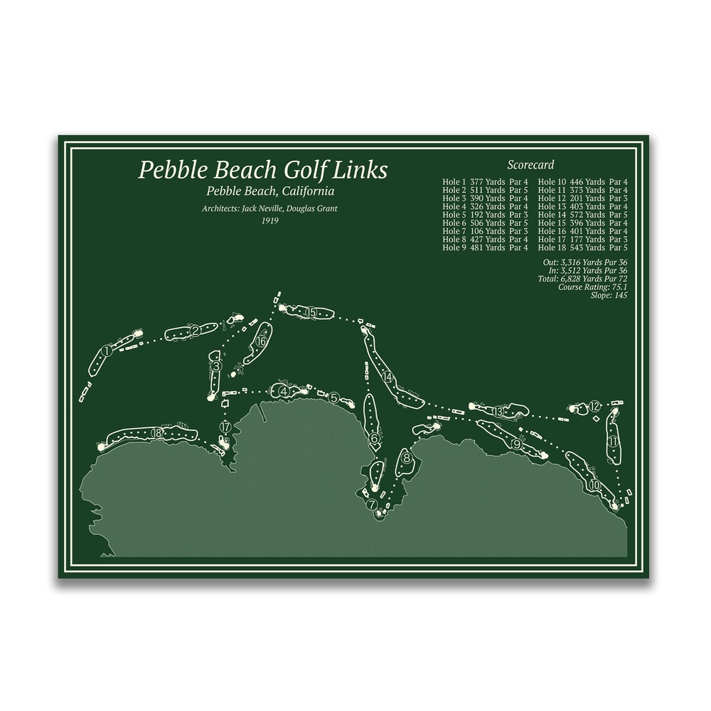 Course Maps Pebble Beach Golf Course Map In Green Multi