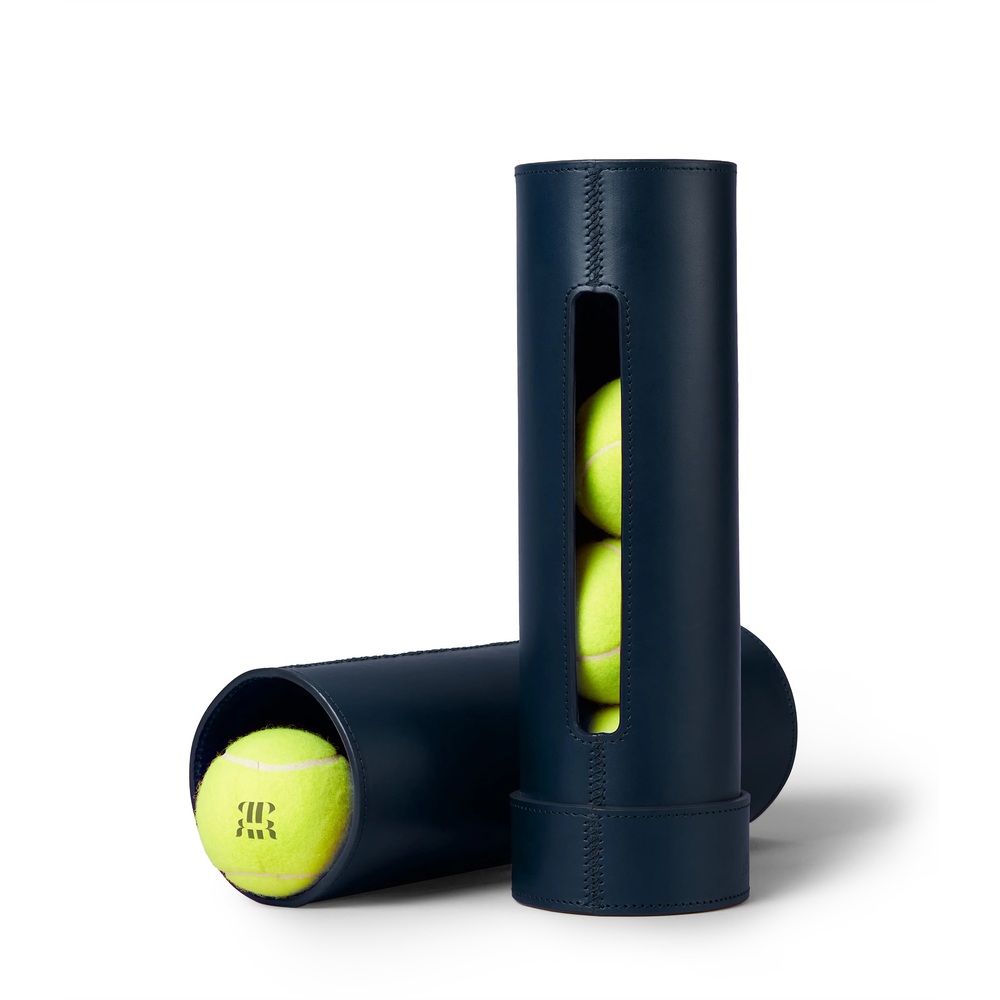 Paradise Row Leather Tennis Ball Holder In Petroleum Blue