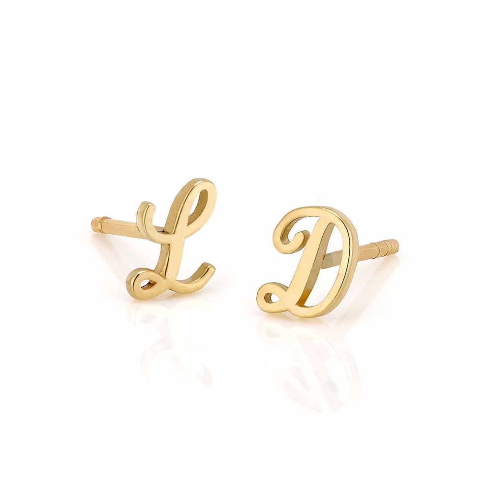 Sarah Chloe Amelia Initial Stud, Single Earring In 14K Yellow Gold