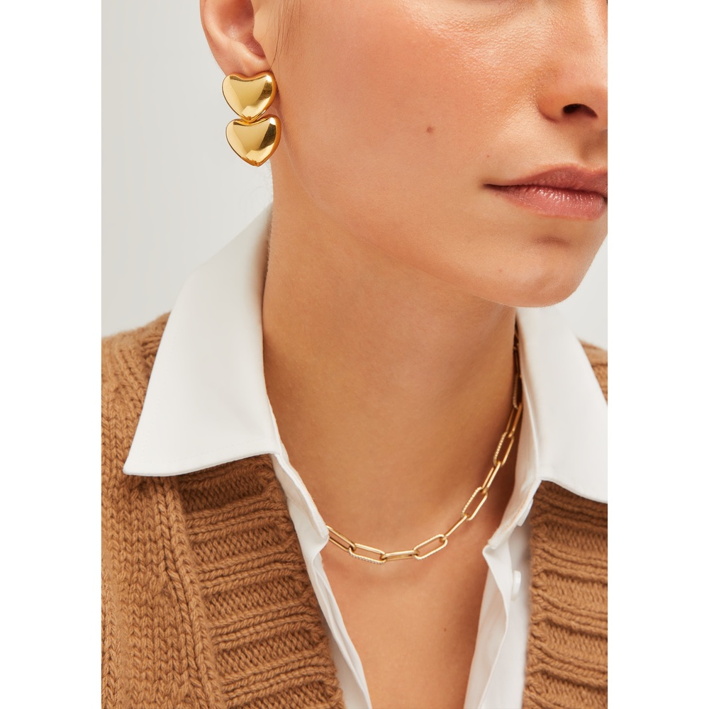 Annika Inez Dual Voluptuous Heart Earrings In Gold