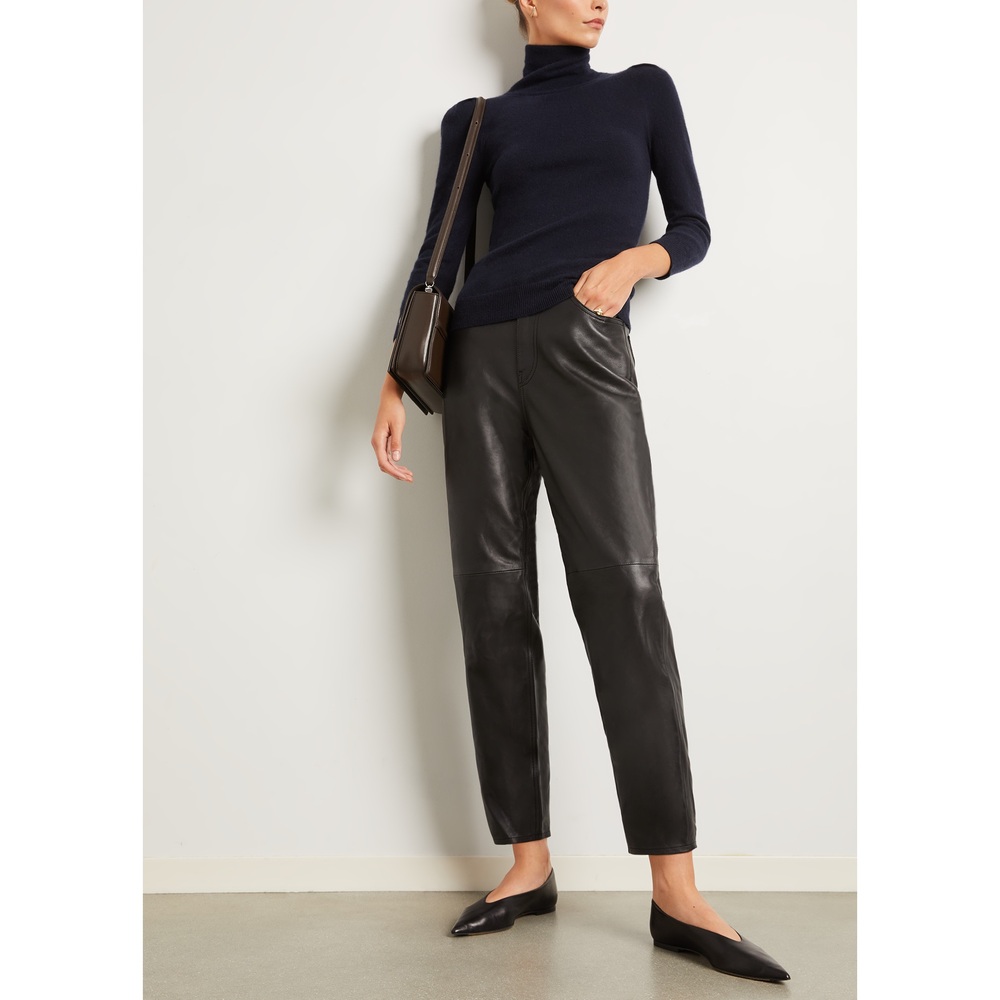 Toteme Tapered Leather Trousers In Black 001, Size FR 34