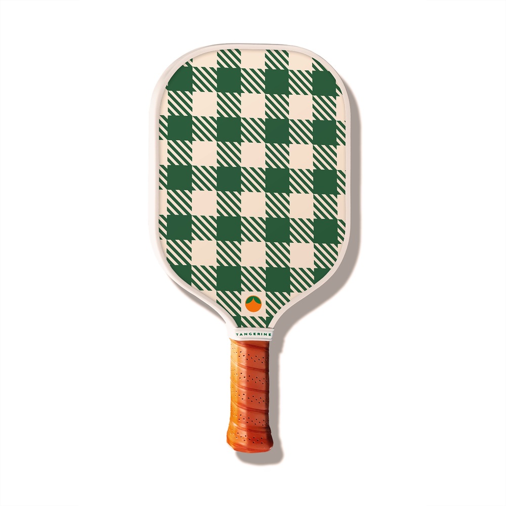 Tangerine Cannon Beach Pickleball Paddle In Hunter Green And White Checked
