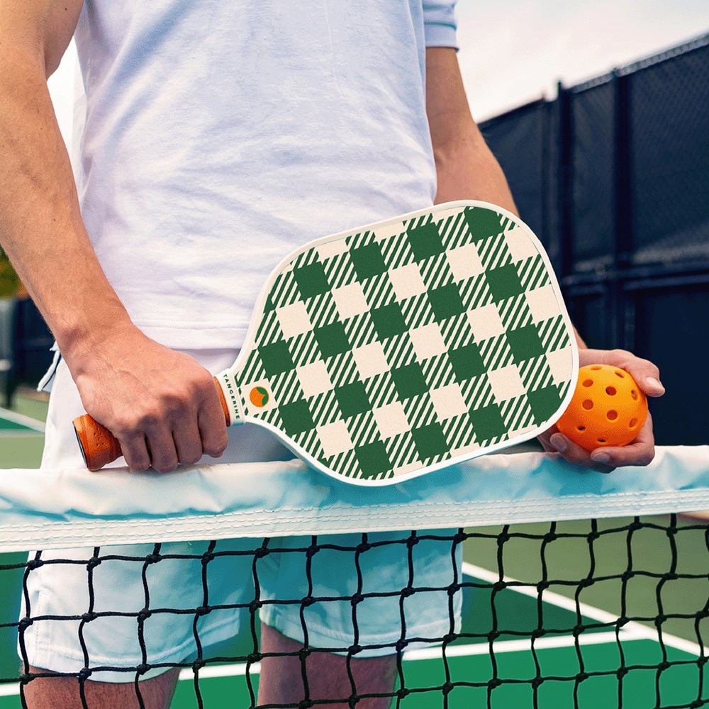 Tangerine Cannon Beach Pickleball Paddle In Hunter Green And White Checked
