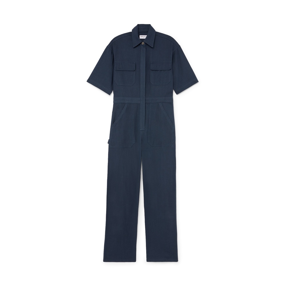Rivet Utility Dynamo Short-sleeve Jumpsuit In Navy Soft Cotton