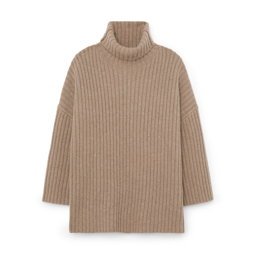 MR MITTENS Ribbed High-Neck Sweater In Roasted Almond, X-Small/Small