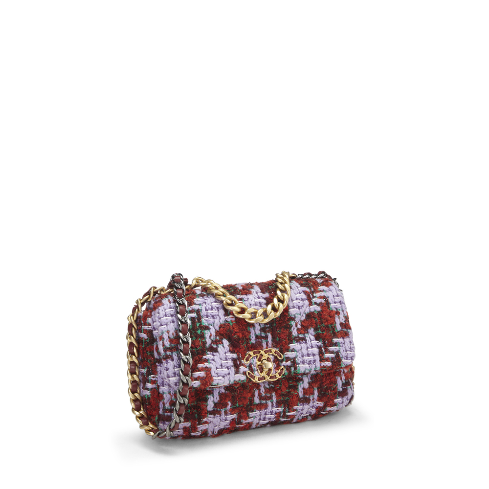 What Goes Around Comes Around Chanel Purple And Red Tweed 19 Bag In Multi
