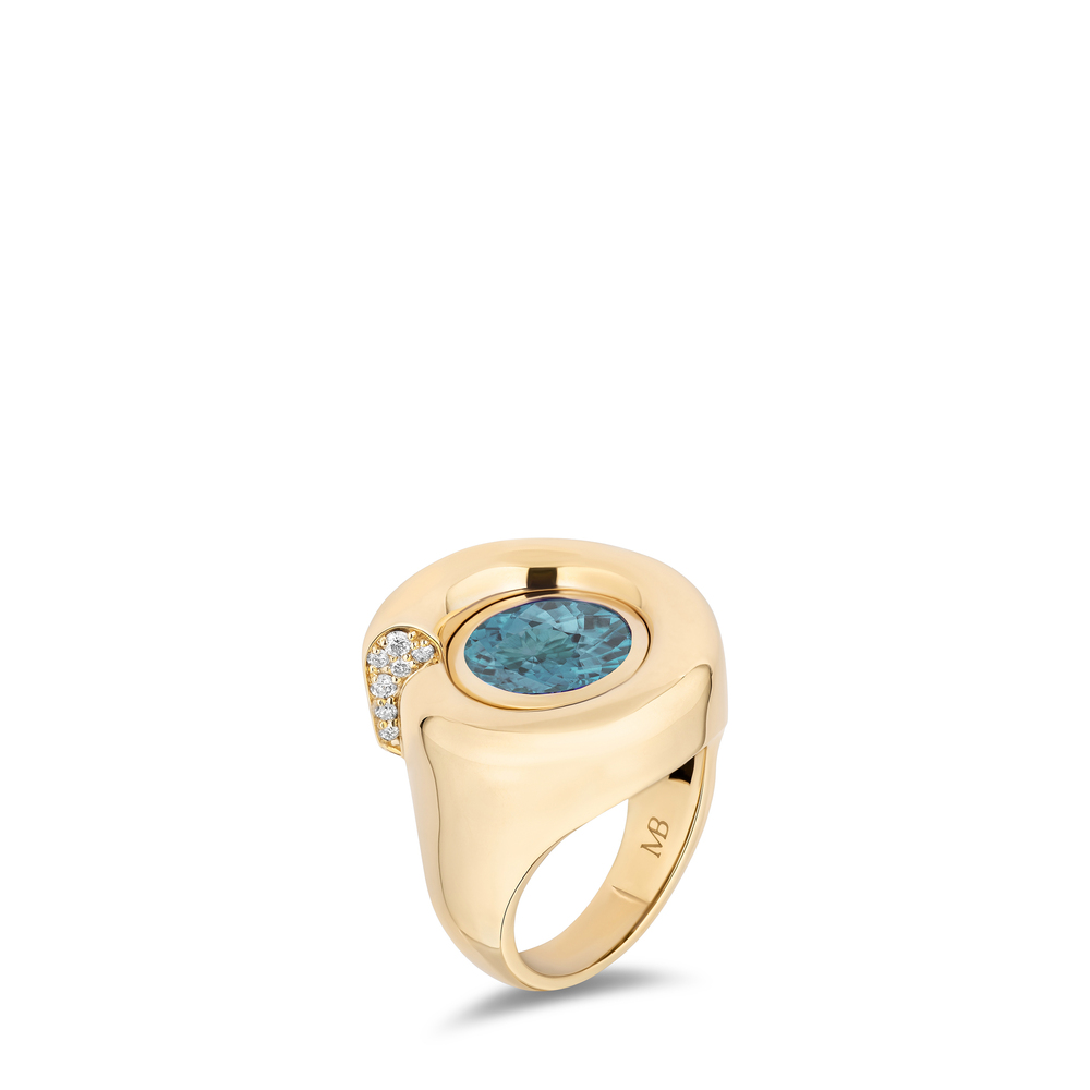 Mason And Books Nautilus Ring​ In 14K Yellow Gold/Blue Topaz/Diamond​, Size 6