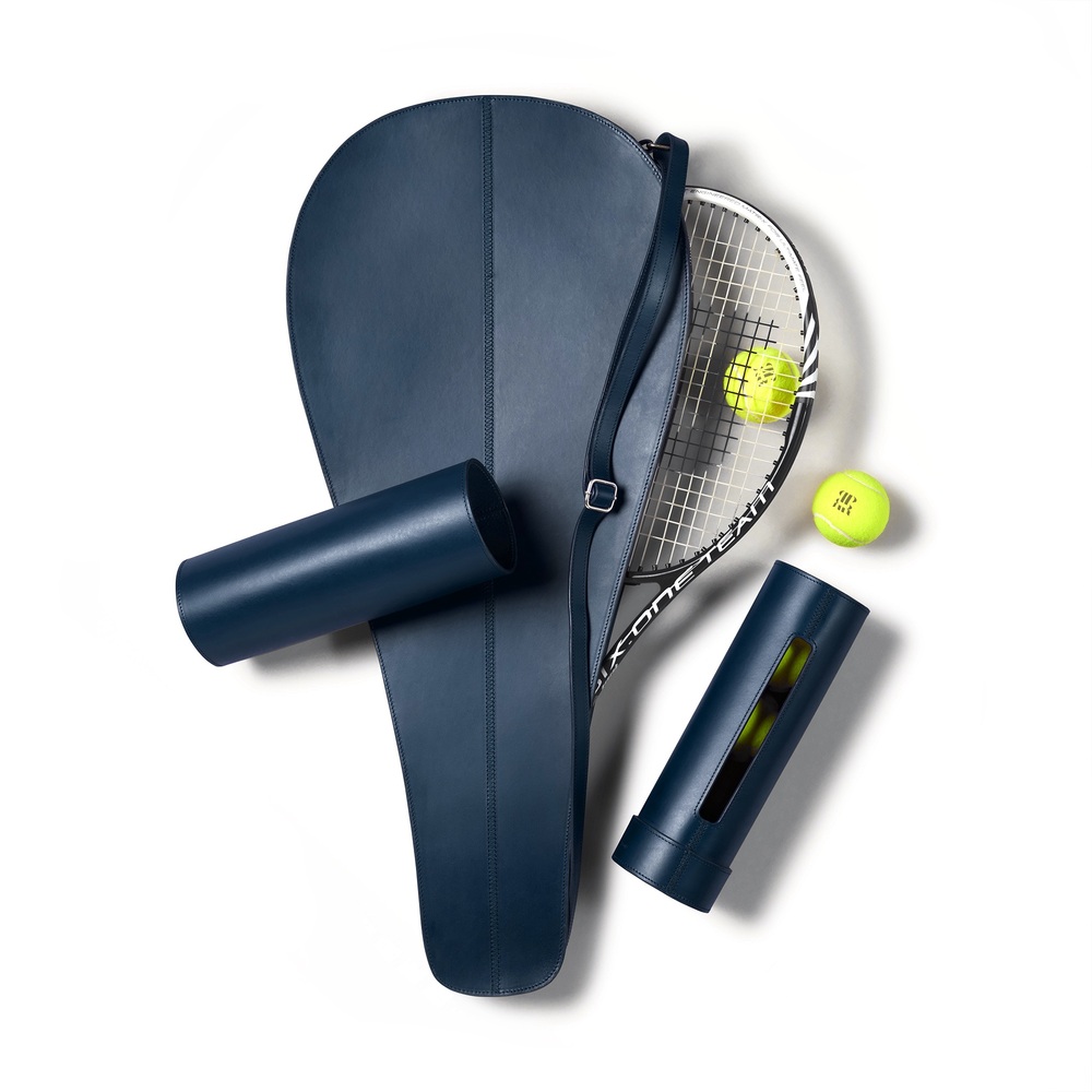 Paradise Row Leather Tennis Racquet Cover In Petroleum Blue