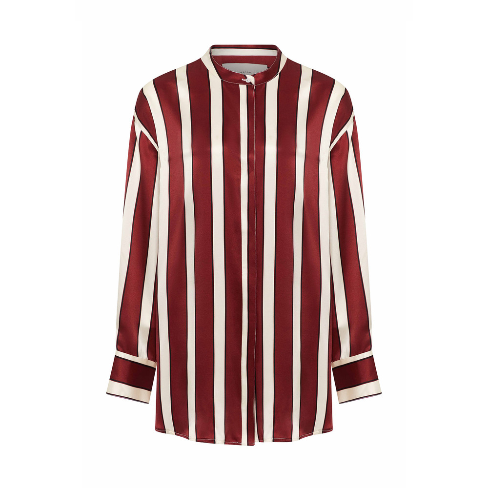 Asceno Mantera Shirt In Ruby Bold Stripe, Large