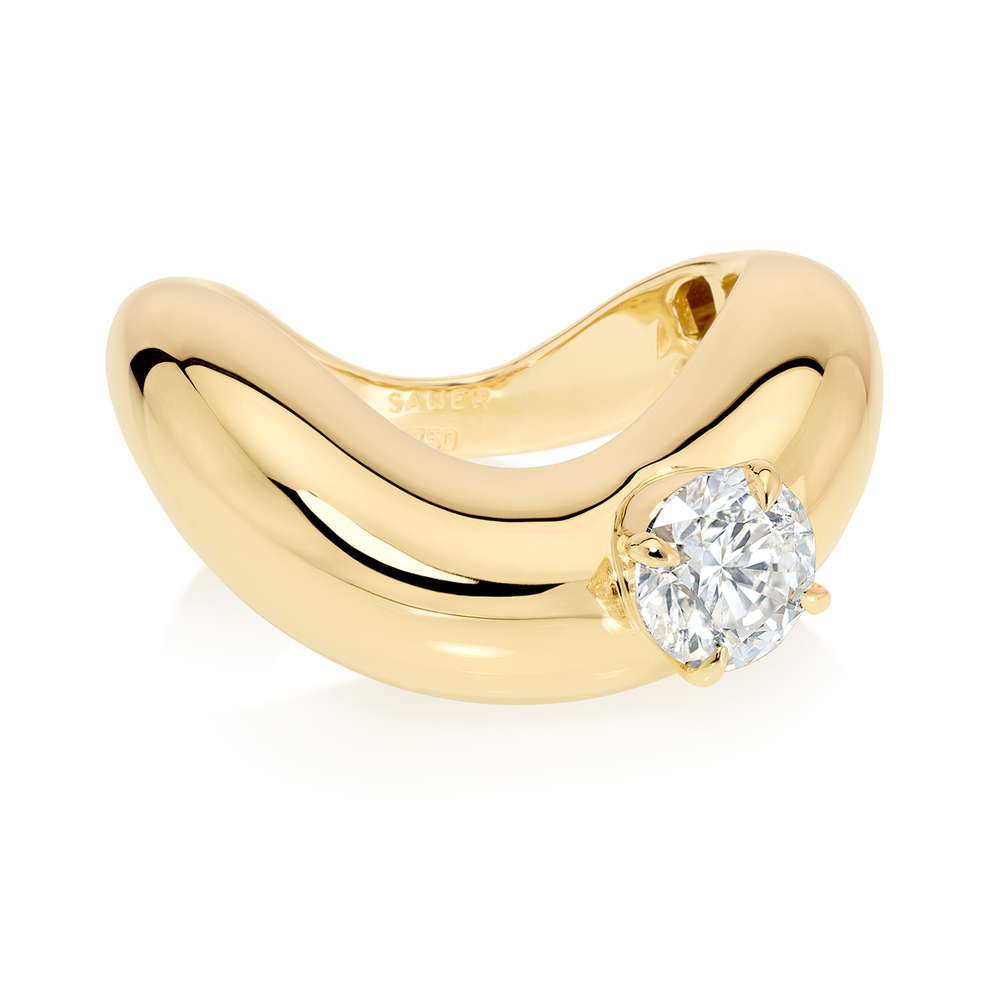 Sauer Zaha One-Diamond Ring​ In 18K Yellow Gold/Diamond, Size 8