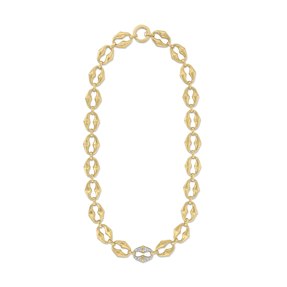 Vram Chrona Mini Link Necklace​ In 18K Yellow Gold/White Diamond