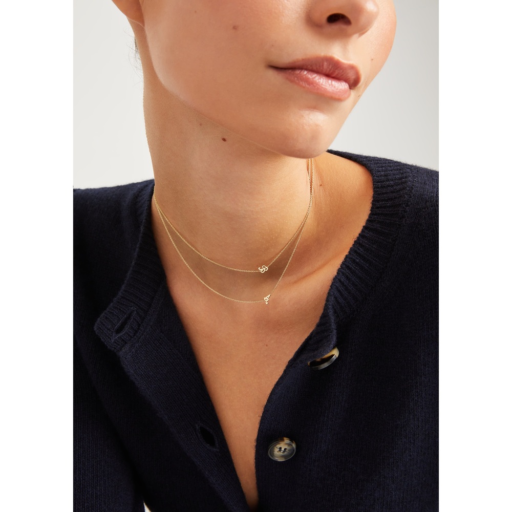 Sarah Chloe Amelia Asymmetrical Initial Necklace In 14K Yellow Gold