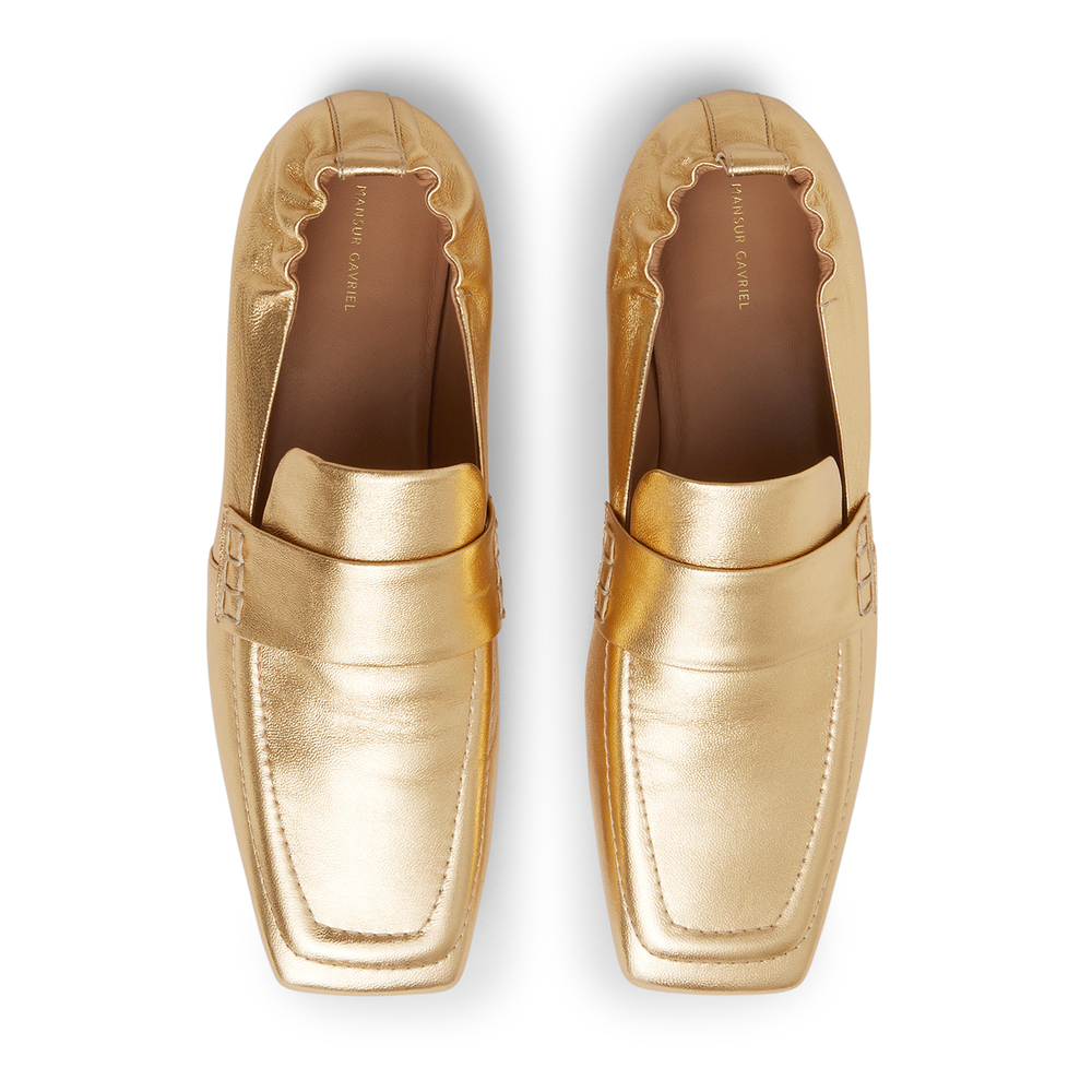Mansur Gavriel Square-Toe Loafers In Gold, Size IT 36.5