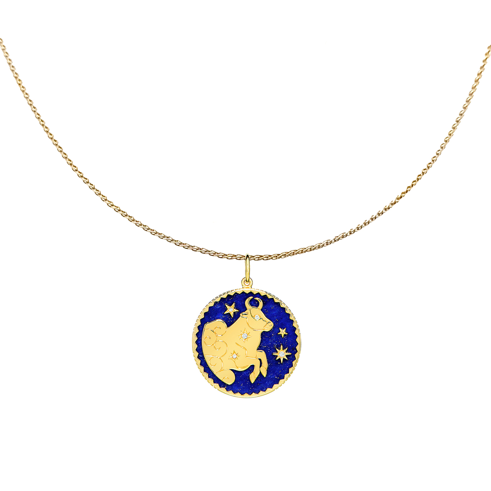 Sauer Zodiac Pendant In 18K Yellow Gold/Blue