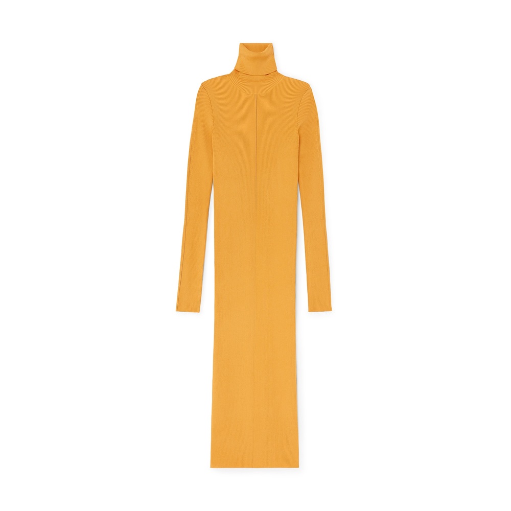 Marni Ribbed-Knit Turtleneck Dress In Maize Yellow, Size IT 40