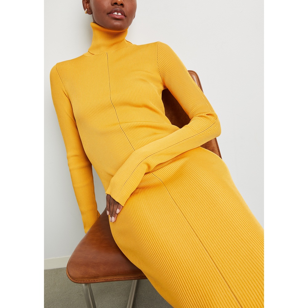 Marni Ribbed-Knit Turtleneck Dress In Maize Yellow, Size IT 42