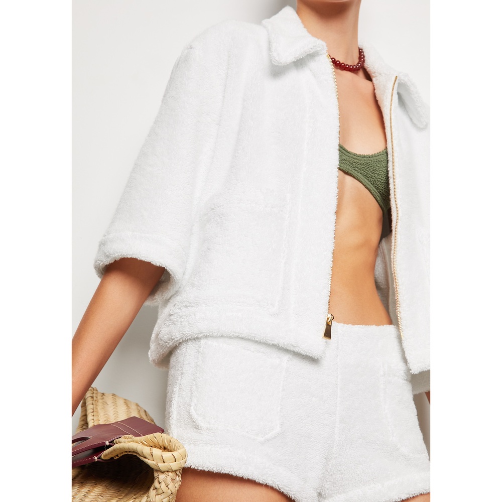 Simone Fan The Cropped Zip-Up Jacket In Optic White, Large/X-Large