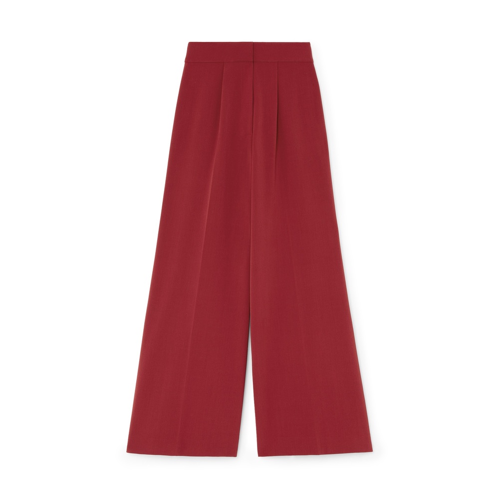 G. Label By Goop Katie-Marie Wide-Leg Pleated Pants In Crimson, Size 10