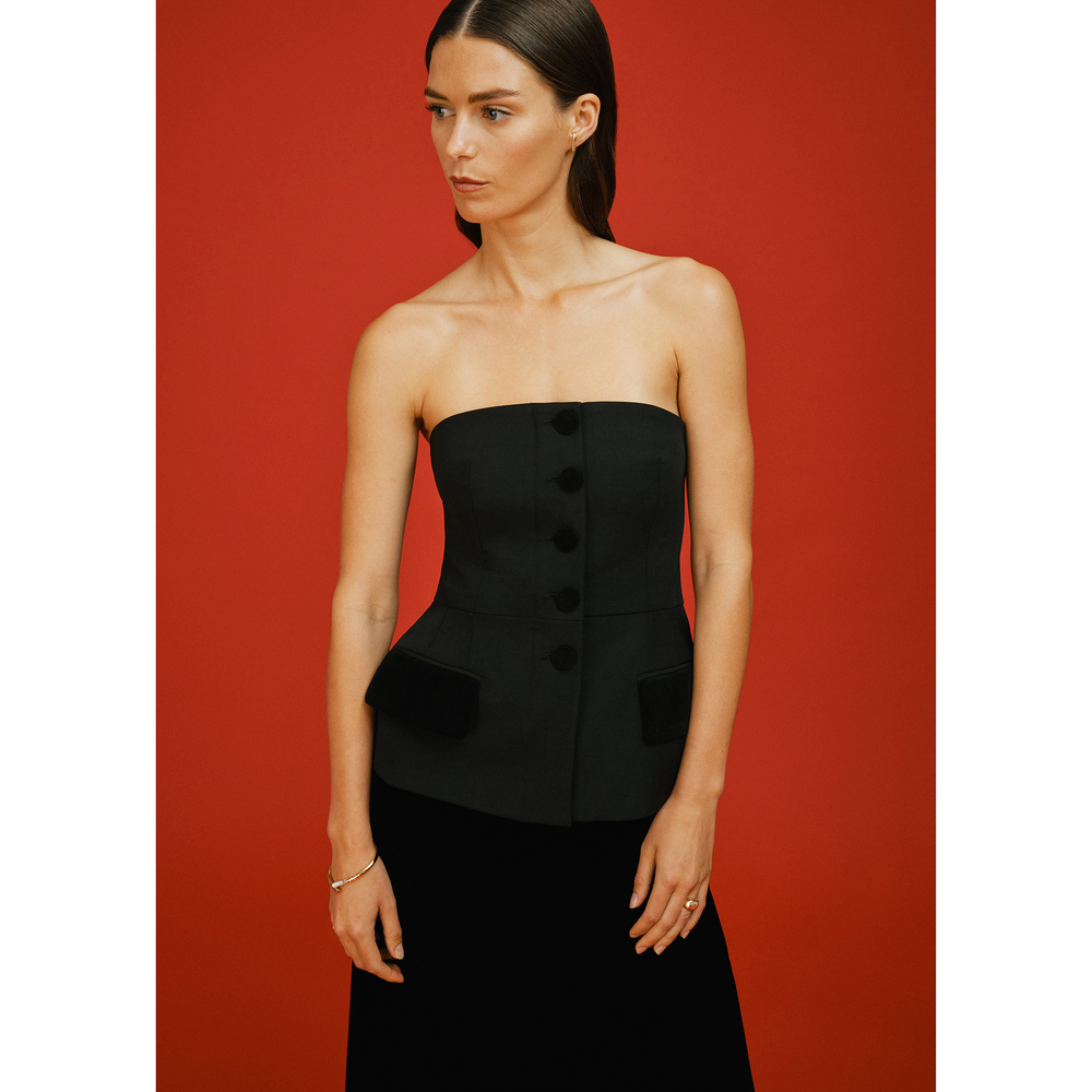 G. Label By Goop Hutton Tailored Bustier In Black, Size 10