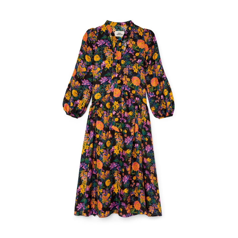 Kika Vargas Shania Dress In Orange Lilies Silk, Medium